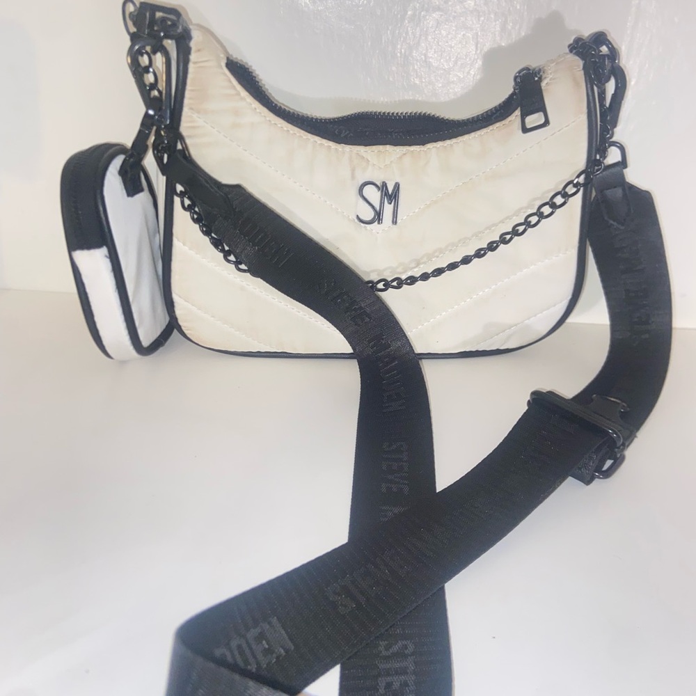 Steve Madden White Quilted Crossbody Bag